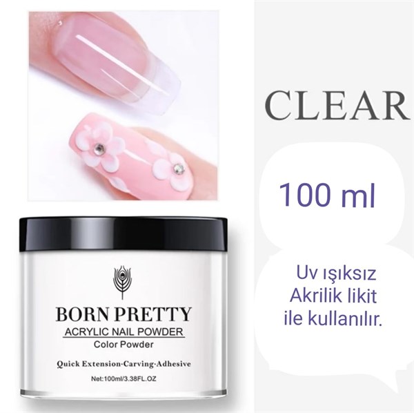 Born Pretty Akrilik Polimer toz Şeffaf 100 ML (49565-3)